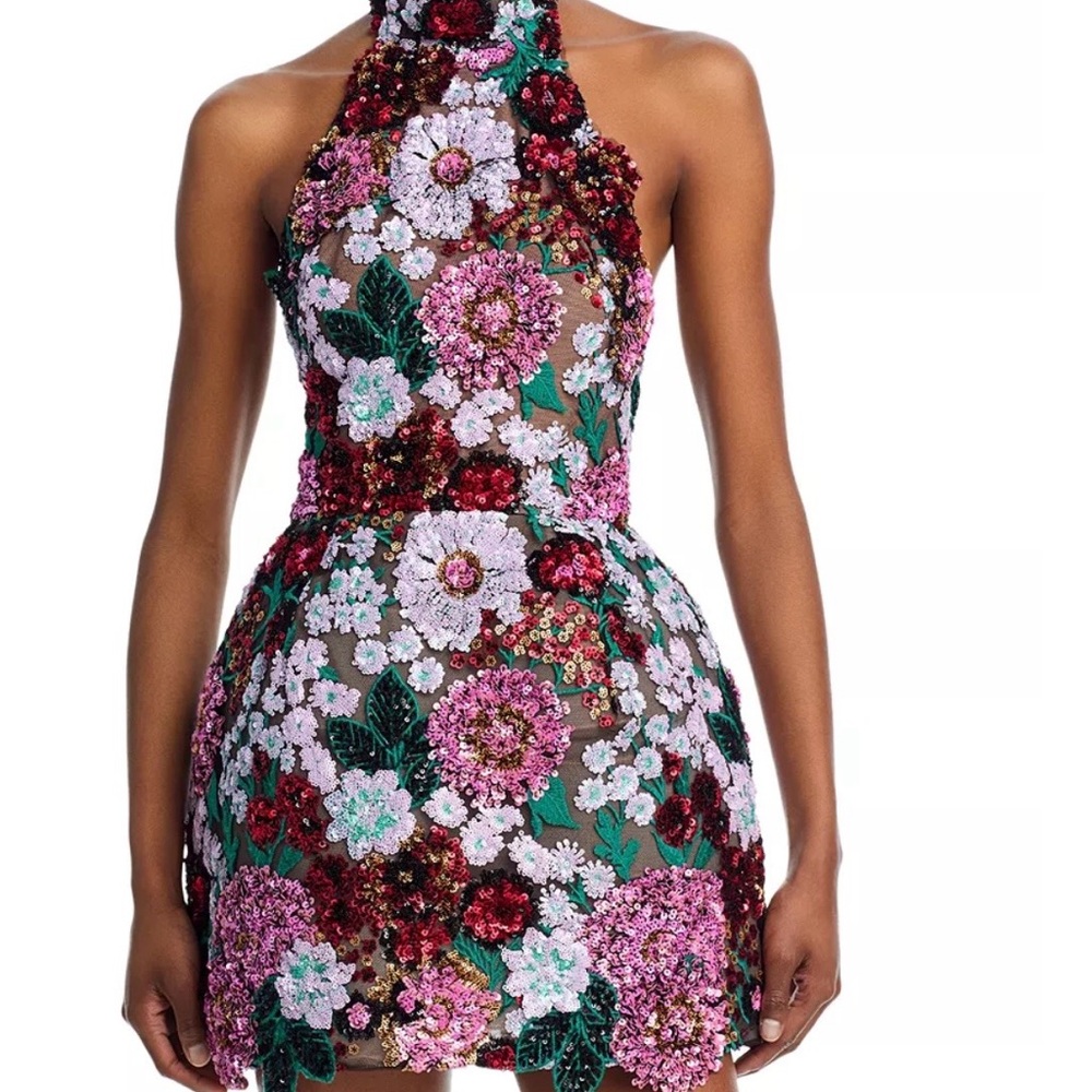 Elegant Floral Halter Mini Dress NWT